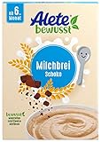 Alete bewusst Milchbrei Schoko, ab dem 6. Monat, Babynahrung mit Weizengrieß, Kakaobutter & Vanille-Aroma, Milch-Getreidebrei für morgens & abends, 400 g