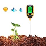 Bodentester Feuchtigkeitsmessgerät, Boden-PH-Meter-Tester 4 in 1, Boden Feuchtigkeitsmesser Digital mit PH / Temperatur / Licht / Luftfeuchtigkeit für Pflanzen Bauernhof Gemüse Rasen Gras Garten