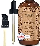 ARGANÖL BIO Kaltgepresst | 100% Rein | Für Haare Haut & Nägel | Pipette+Pumper | Original aus Marokko | 100ml im lichtgeschützten Braunglas | Für Kosmetik | Feuchtigkeitspflege von Soena Naturals