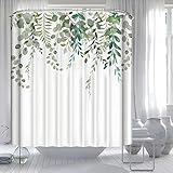 Lerores Duschvorhang 180x180 Antischimmel Textil Shower Curtains, Laub Wasserdicht, Beschwertem Saum, Waschbar, Stoff Badevorhang für Badezimmer und Badewanne mit 12 Haken