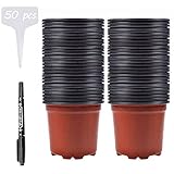 Abimars 50 Stück weicher Kunststoff Pflanz Blumentöpfe 10 cm Seed Tray Blumensämling Nursery Pots und 50 PCS Plants Tags & Marker Stift für Gärtner