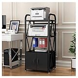 Druckerständer Desktop Bodenstehender Druckerständer Büro Fax Maschine Scanner Regal mit Tür Home Mobile Kopierständer 55 × 40 × 121,5 cm (4 Ebenen) Untertisch Druckerständer (Farbe: Schwarz)