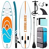 Paddle Board, CAMULAND 320*81*15cm Paddleboard für Erwachsene mit Premium SUP Zubehör und Rucksack, Aufblasbares Stand up Paddle Board für Erwachsen mit verstellbarem Paddel und Abnehmbarer Flosse