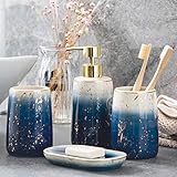 Ceramic Bathroom Accessories Set, 4-Piece Gradient Blue Bathroom Accessories Set Complete with 2 Gargle Cups,1 Soap Dishes,1 Lotion Dispenser