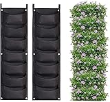 Hängende Pflanzgefäßtaschen, 2er Pack 7 Taschen Hängende vertikale Wand Pflanzgefäße Pflanzen Zuchttaschen Outdoor Indoor Gardening Vertikale Begrünung Blumenbehälter (Schwarz)