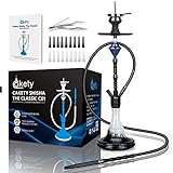 Cakety Shisha 80cm Hookah Premium Shisha Set 2 Anschlüssen Kaminaufsatz & Tabak Sieb & Tauchrohr & Diffusor, 18/8 Molassefänger, Silikonschlauch Mundstück Zange Wasserpfeife Komplettset - C01 Schwarz