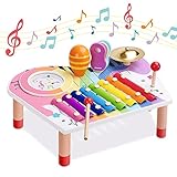 Baby Musikinstrumente Xylophon für Kinder pädagogisches Musikinstrumenten-Setv einschließlich regenbogenfarbenem Xylophon sicherem Schlägel Rassel Gong hölzernem Kastagnettenspielzeug und Trommel