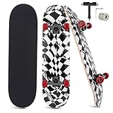 Skateboard Kinder, FONTE 31 X 8 Zoll Skateboards Für Anfänger Mädchen Teenager Erwachsene 7 Lagiger Kanadischen Ahorn Double Kick Deck - Hotred