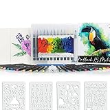 Prosimo Pinselstifte Set - 66er Brush Pen Set - gratis Malbuch und Übungsblock - 24 Aquarellstifte, 2 Wassertankpinsel - für Anfänger und Profis