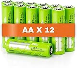 100% PeakPower Akku AA | 12 Stück aufladbare Batterien AA NiMH 1,2 Volt (1,2V) hohe Kapazität, geringe Selbstentladung, vorgeladen (AA Akkus wiederaufladbar x12)