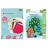 Idena 610053 - Buntpapier, DIN A4, ungummiert, farbig sortiert, 25 Blatt & folia 600 - Block mit Tonpapier, 130 g/m², DIN A4, 20 Blatt, sortiert in 10 Farben