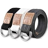 Hantier 3 Pack Leinwand Web Gürtel 1,25' Breit Doppel-D-Ring-Schnalle für Männer, Einstellbarer Volltonfarbe Militärstil (Schwarz + Weiß + Blau-grau)