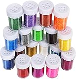 Glitzerpulver, LEOBRO Glitzer 18erx 15G (270g), Feine Glitzerpuder Set, Glitter Bunte zum Basteln für Epoxidharz, Gießen, Dekoration, Karten, Papier, Nagelkunst