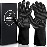 AMZBBQ® Premium Grillhandschuhe, Hitzebeständige Backhandschuhe bis 500 Grad, Extra Lange Ofenhandschuhe, Topfhandschuhe für Küche & Grill, Feuerfeste Kochhandschuhe in Größe L/XL