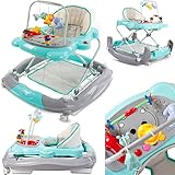 Sun Baby 2in1 Lauflernhilfe und Schaukelsitz Kinderwiege Babywippe Babyschaukel Baby Walker mit Tasten, Lichtern und Sound für 6-12 Monate (Türkis)