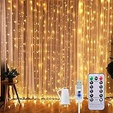 Sunlisky Lichtervorhang 3x2m 200LED Lichterketten Vorhang, 8 Modi IP65 Wasserdicht, LED Lichterkettenvorhang mit Fernbedienung Timer, für Innenbeleuchtung Partydekoration Valentinstag