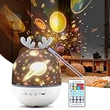 DISEN Sternenhimmel Projektor Kinder, LED Projektor Sternhimmel mit 6 Projektionsfilmen Fernbedienung Timer Musik 360° Drehung, Sternenhimmel Lampe für Kinderzimmer Deko Geschenk