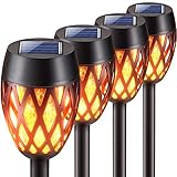 KOOPER Solarlampen für Außen Garten, 4 Stück Upgrade Garten Solarleuchten mit Realistischem Flammenlicht, IP65 Wasserdicht Garten Deko Solar Fackeln für Außen Halloween Weihnachten, Hof, Balkon, Weg