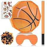 Basketball Pinata Set Mexikanisch Fiesta Basketball Party Dekoration mit Basketball Aufkleber Augenbinde Schläger und Konfetti für Junge Mädchen Geburtstag Zubehör, 13,4 x 13,4 x 2,76 Zoll