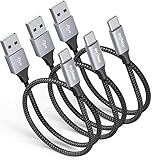 USB C Kabel Kurz 50cm/0.5M [3-Stück], eyjiew Typ C Ladekabel 3A USB A auf C Nylon Schnellladekabel und Datenkabel für Samsung Galaxy S10 S9 S8 S21 S20FE S20 Plus, A71 A52 A51 A20e A21s A10e, Note 10 9