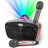 Karaoke-Maschine für Erwachsene und Kinder,Graffiti Art Tragbare Bluetooth-Lautsprecher,kabellose Singmaschine,2 kabellose Mikrofone, bunte LED-Leuchten,bestes Geschenk für Jungen und Mädchen (Orange)