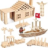 Atoylink 200Stk. Holz bausteine Montessori Holzsteine Bauklötze Holzspielzeug Holzklötze Kinderspielzeug Lernspielzeug Stapel Spielzeug Motorikspielzeug Geschenke für Kinder 4 5 6 7 8+ Jahre