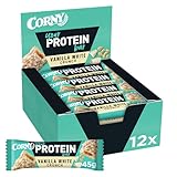 CORNY Protein-Riegel Vanilla White Crunch, 30% Protein, ohne Zuckerzusatz, 12 x 45g