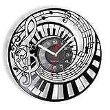 Generic 12-Zoll-Musik-Piano-Noten-Kunst-Vinyl-Wanduhr, DIY-Thema, batteriebetriebene leise und Nicht tickende Wanduhr für die Küche, Musik-Piano-Noten-Kunstdesign-Geschenk für jeden Anlass