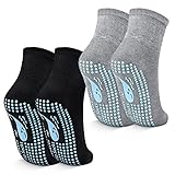 TENQUAN Yoga Socken, 2 Paar Stoppersocken für Damen und Herren, Rutschfeste Griffsocken für Yoga, Pilates, Krankenhaus, Barre oder Heimsport und Bewegung (2 Paar Schwarz Grau, Unisex 43-46)