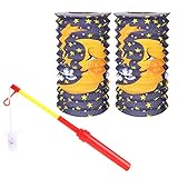 com-four® 3-teiliges Laternen-Set - Papierlaternen und Stab mit LED-Licht für Sankt Martin, Laternen-Umzug und Halloween - Martinslaterne für Kinder [Auswahl variiert] (3tlg Set - Laternen/Stab)