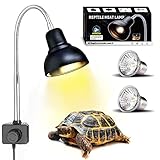 PewinGo Schildkröte Wärmelampe, Wärmespotlampe für Aquarium Reptil mit 2 UVA UVB Basking Spot Glühbirnen und 360°Schwenkklemme für Schildkröte, Schlange, Eidechse, Kakadu, Chamäleon usw