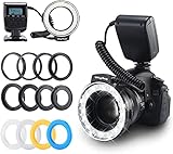 LED Ringblitzleuchte, Emiral - Ringleuchte, Ringblitz mit 48 Makro LEDs und LCD-Display, für Canon/Nikon/Panasonic/Olympus/Pentax SLR Kamera (Makro Ring Kopf, 4X Blitz-Diffusor, 8X Adapterring)