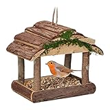 Relaxdays Vogelfutterhaus Holz, zum Aufhängen, HBT: 19 x 22 x 16,5 cm, Garten, Vogelfutterspender für Kleinvögel, Natur