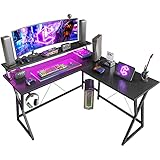 CubiCubi 130 x 130 cm Gaming Eckschreibtisch mit LED Strip und Groß Monitorständer, Ergonomic Gaming Tisch Gamer Schreibtisch L Form, PC Ecktisch Computertisch Mit Haken für Kopfhörer