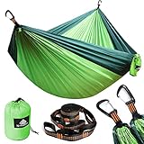 NATUREFUN Ultraleichte Reise Camping Hängematte (275 x 140 cm) | 300kg Tragkraft Fallschirm Nylon Atmungsaktiv, Schnelltrocknendes| 2 x Premium Karabiner,2 x Schlingen| Drinnen Draußen Garten