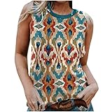 Weste Tops Damen UK Loose Fit Ärmellos Tank Tops Clearance Trendy Tee Tops Causal Rounk Neck Print Bluse Ärmellos T-Shirt Sommer Tops Tunika Tops Sommer Shirts Verkauf, 01 Hellblau, M