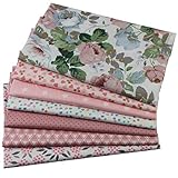 Baumwollstoff Meterware Stoffpaket Patchwork Stoff Baumwolle Stoffe zum Nähen 7 Stück 50 x 45 cm mit 5 Meter Länge 4mm Breite Gummiband für Nähstoffe DIY Handwerk Scrapbooking (Art-7-C, 50 x 45 cm)