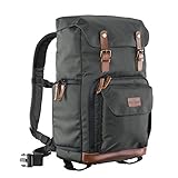 Mantona 21343 Luis Retro Fotorucksack (mit Echtleder-Applikationen, inkl. Regenschutzhülle, flexible Einteilung und Laptopfach, geeignet für 1x DSLR-Kamera, 3x Objektive und diverses Fotozubehör) grün