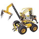 Metallbaukasten Traktor grün Bagger gelb Metallbau-Set 216 Teile für Kinder Spielzeug Stabilbaukasten (Bagger - 5 in 1)