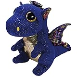 TY Blue Dragon 37260 Saffire, Drache Dunkelblau 24cm, mit Glitzeraugen, Beanie Boo's, 24 cm, Mehrfarbig