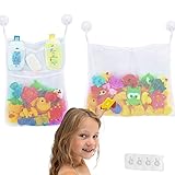 Bath Toy Net Bad Spielzeug Organizer, LauCentral Badewanne Spielzeugnetz für Kinder & Babys, Badenetz für Spielzeug, Mit 4 Klebehaken und 4 Saugnapfhaken (2 Stück)