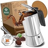 GREECHOI Espressokocher Induktion geeignet | Espressokanne aus unbeschichtetem Edelstahl | praktisches Komplett Set Inkl. Dichtung, Anleitung | Mokkakanne | Espresso Maker für 4-6 Tassen