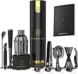 BarDeluxe® Cocktail Set 12-teilig, Cocktail Shaker Set, Cocktail Mix Set | 750ml Cocktailshaker Edelstahl, Barkeeper Set, Cocktail Zubehör | Luxus Geschenkset, Tasche & Rezeptbuch (Schwarz)