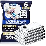 Vakuumbeutel 5 Stück 3 Jumbo 100X80cm 2 Groß 80x60cm Vacuum Bags for Clothing Wiederverwendbar Vakuumbeutel für Kleidung Groß Kann für Reisen Und Die Tägliche Aufbewahrung Verwendet Werden