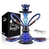 REANICE 11'Shisha Komplett Set Hookah mit 2 Schläuchen Wasserpfeifen blau rauchendes Glas Shisha mit Wärmemanagement-System