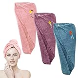 3 Stück Haarturban mit knopf Haartuch Turban Handtuch Haare schnell trockenes Haartuch Super Saugfähig HaartrockentuchVerdreht Haartuchwickel Mikrofaser für Frauen Mädchen Kinder Alle Haartypen