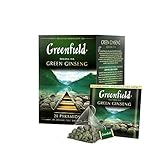 GREENFIELD GREEN GINSENG | Grüner Tee | 20 BEUTEL | Oolong-Tee, Ginsengwurzel, Süßholz, Lakritz | Geschenk | 20 Pyramiden für Blatttee |