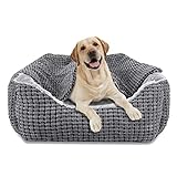 JOEJOY Hundebett für Große Hunde, Hundebett mit Decke Flauschiges Hundekorb Rechteckiges Haustierbett rutschfest Waschbar Hundebetten, 89x64x23cm, Hundesofa Passt bis zu 27kg Haustiere