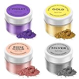 Essbares Glitzer set 4 x 5g, Jelife Glitzerpulver für Getränke Lebensmittel Glitzer 4 Farbenset Glitzerpuder Backglitzer für Schokolade, Erdbeeren, Cupcakes, Kuchen, Fondant, Getränken, Pralinen