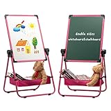 DOEWORKS Kinder Whiteboard Staffelei Doppelseitiges Staffelei Kinder Whiteboard & Kreidetafel Magnetische Whiteboard mit Komplett-Set Höhenverstellbar und 360 ° Drehbar, Rosa